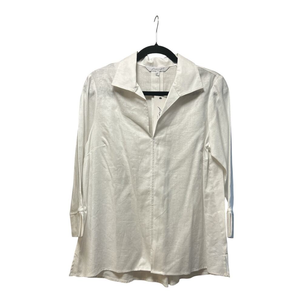 NWT FOXCROFT Agnes Linen Button Down Blouse, White - S